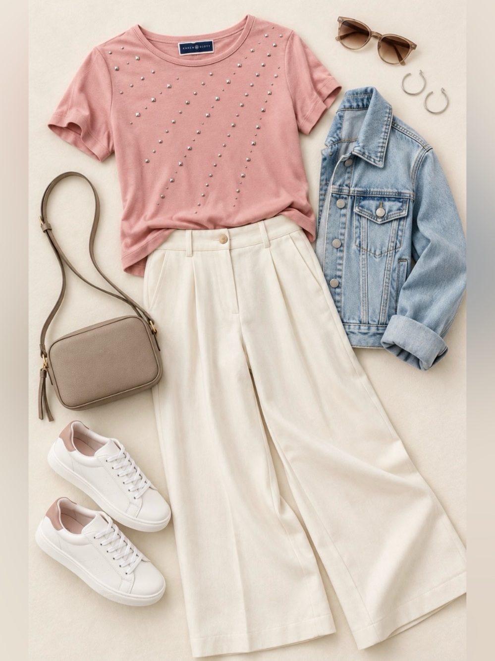 Karen Scott Blush Pink Short-Sleeve Studded Tee
